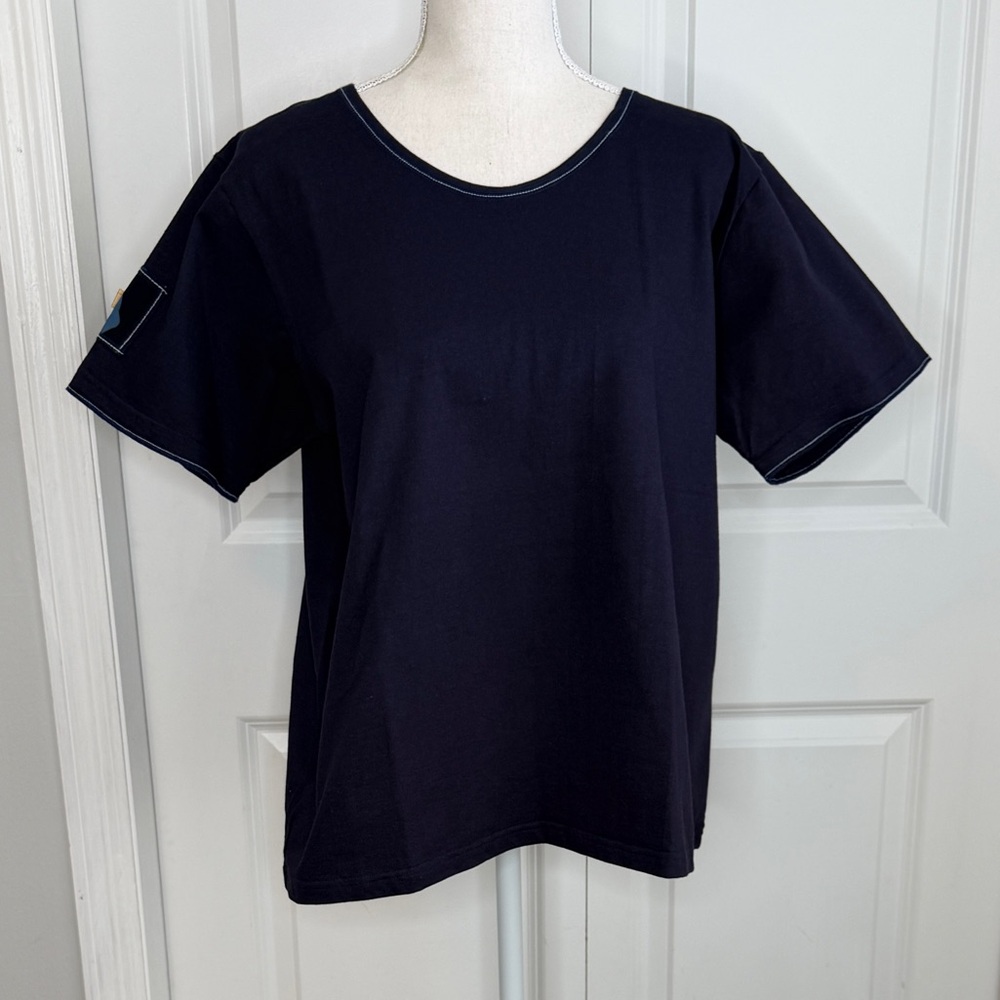 Faith by Celia Forrester VTG Navy Blue Short Sleeve Shirt DEADSTOCK Cotton XL